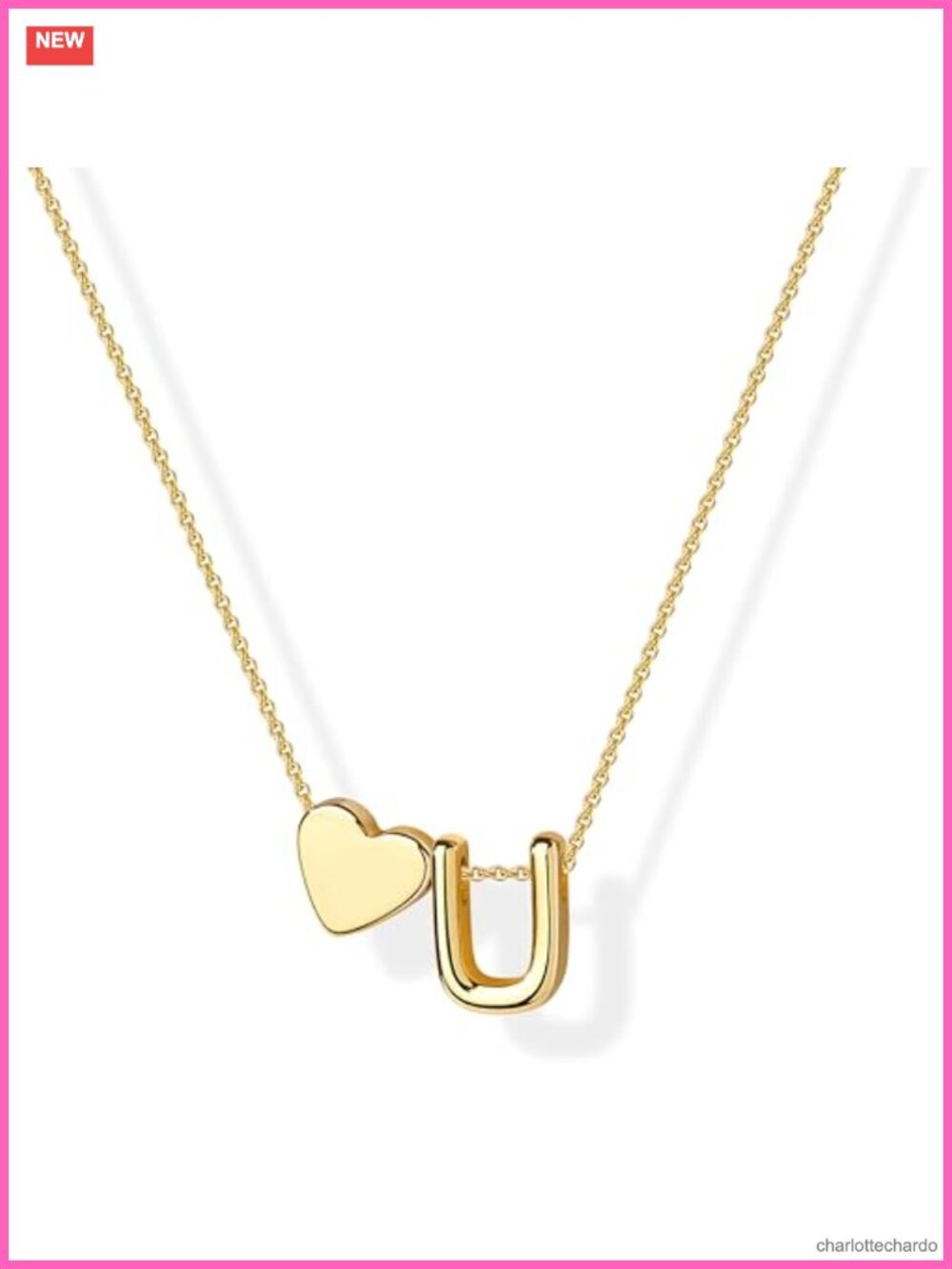 14K Gold Plated Heart Initial Necklace Adjustable Pendant Jewelry Gift